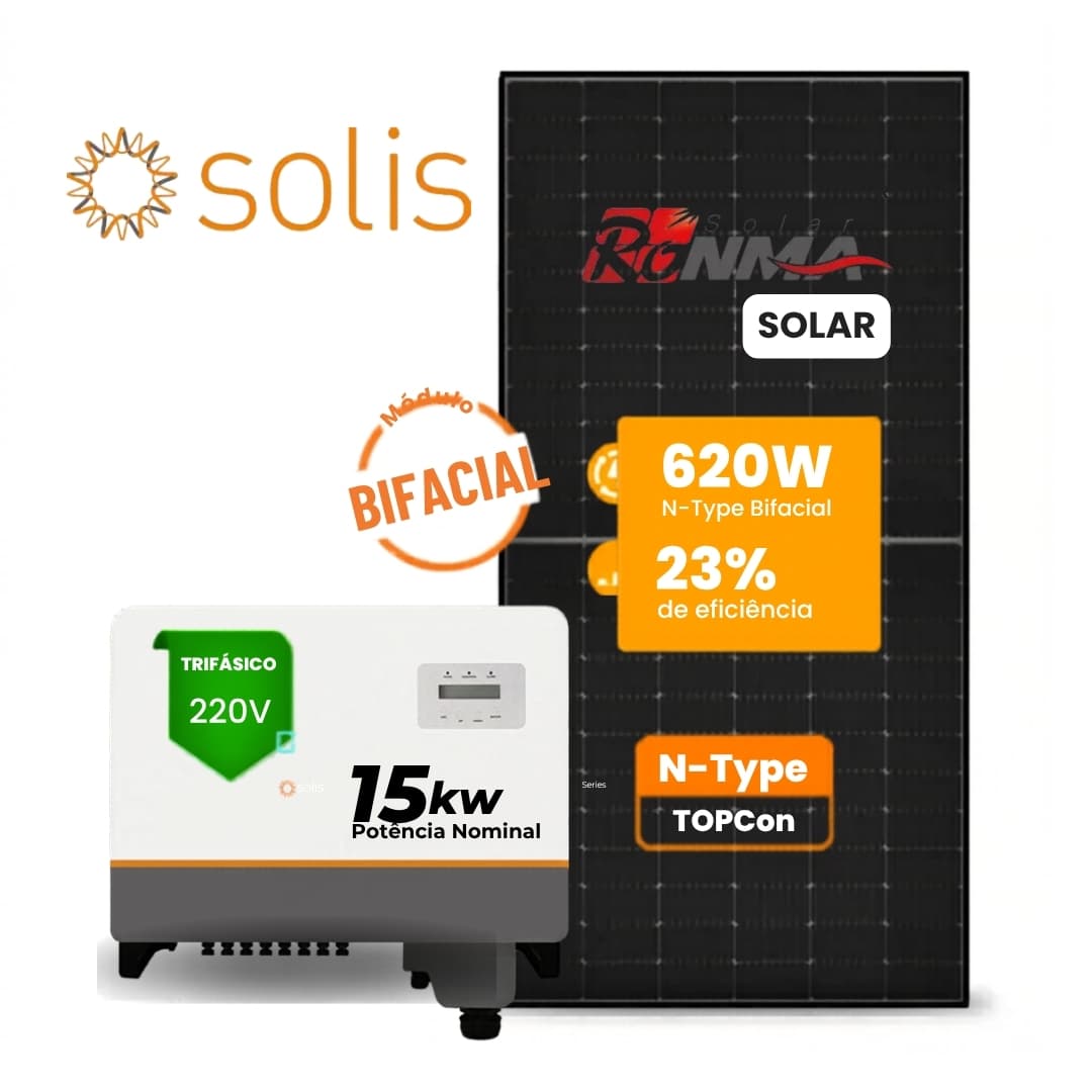 Gerador Solar 22.32 kwp - SOLIS 15KW - RONMA BLACK FRAME 620W
