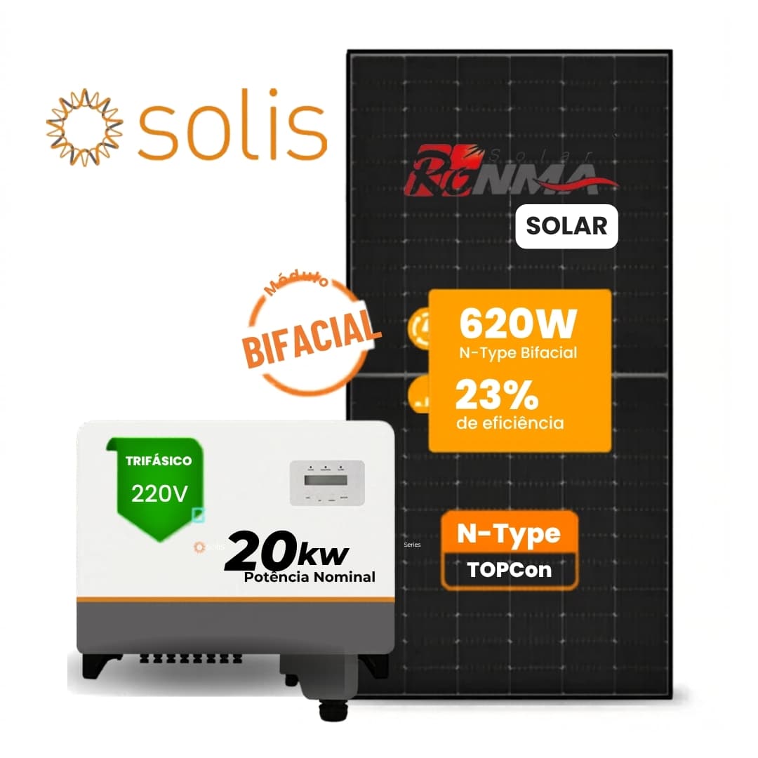 Gerador Solar 24.80 kwp - SOLIS 20KW - RONMA BLACK FRAME 620W