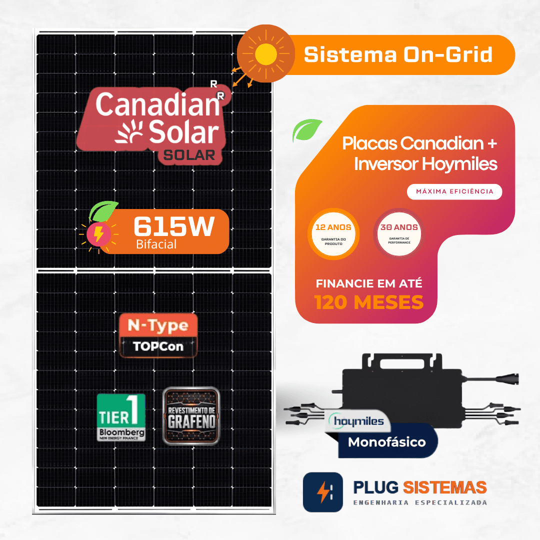 Gerador Energia 2.40KWP Canadian Solar - INV Hoymiles HMS-2250DW-4T MONO 220V