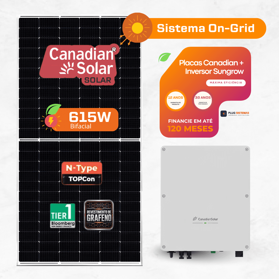 Gerador Energia 9.84 kWP Canadian Inv CSI-7.5K-S2203A-E - Mod 615wp